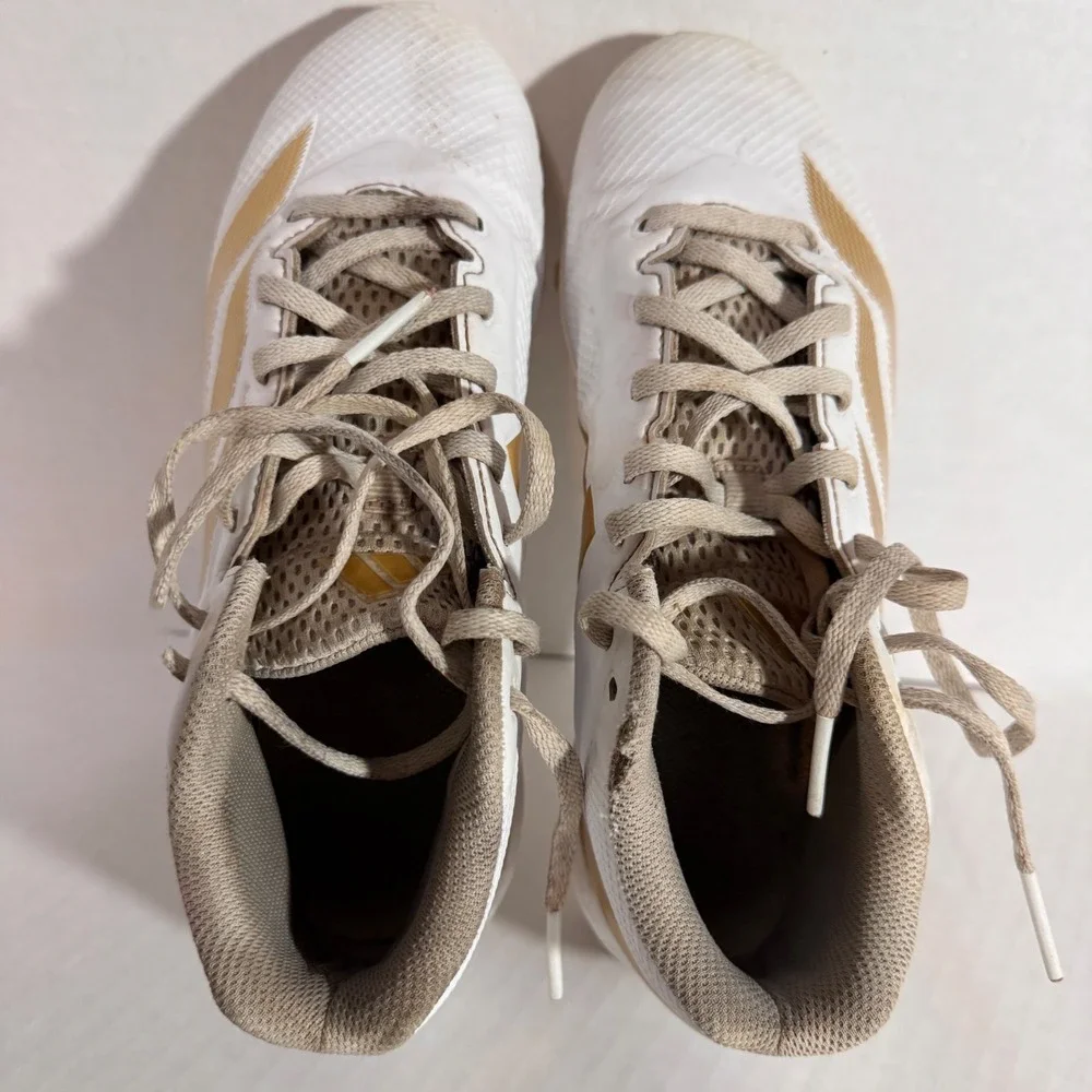 Adidas Adizero Football Cleats White Metallic Gold Mid Top Shoes Bounce